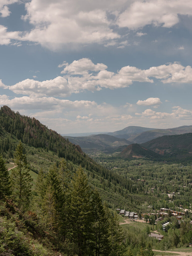 View over the Aspen valley from the summit of Aspen Mountain near The Little Nell's Wedding Deck